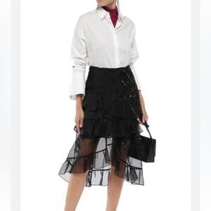 Preen by Thornton Bregazzi Louisa Asymmetric Ruffle silk organza skirt New